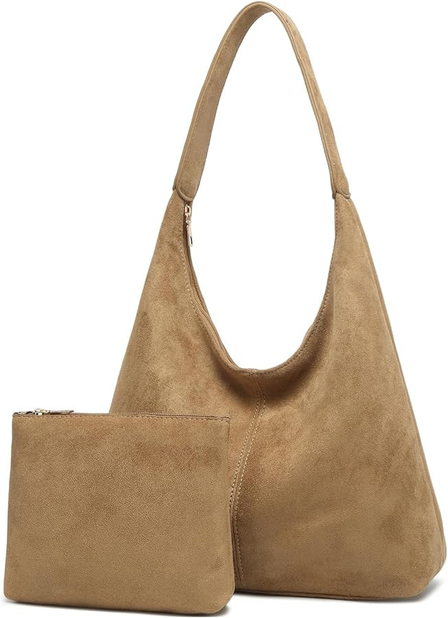 Slouchy Suede Hobo bag for Women Casual Shoulder Bag Soft Cresent Tote Purse Handbag Work Travel | Amazon (US)
