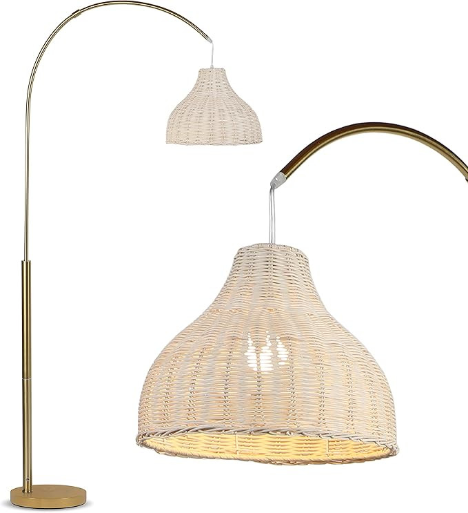 Brightech Lark Arc Lamp for Living Rooms & Offices, Floor Lamp with Unique Hanging Wicker Shade, ... | Amazon (US)