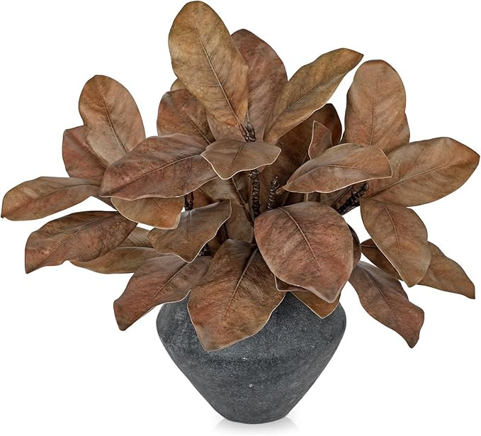 Briful Artificial Magnolia Leaves Stems 3 Pack 22in Coffee Brown Fake Magnolia Branches for Vase ... | Amazon (US)