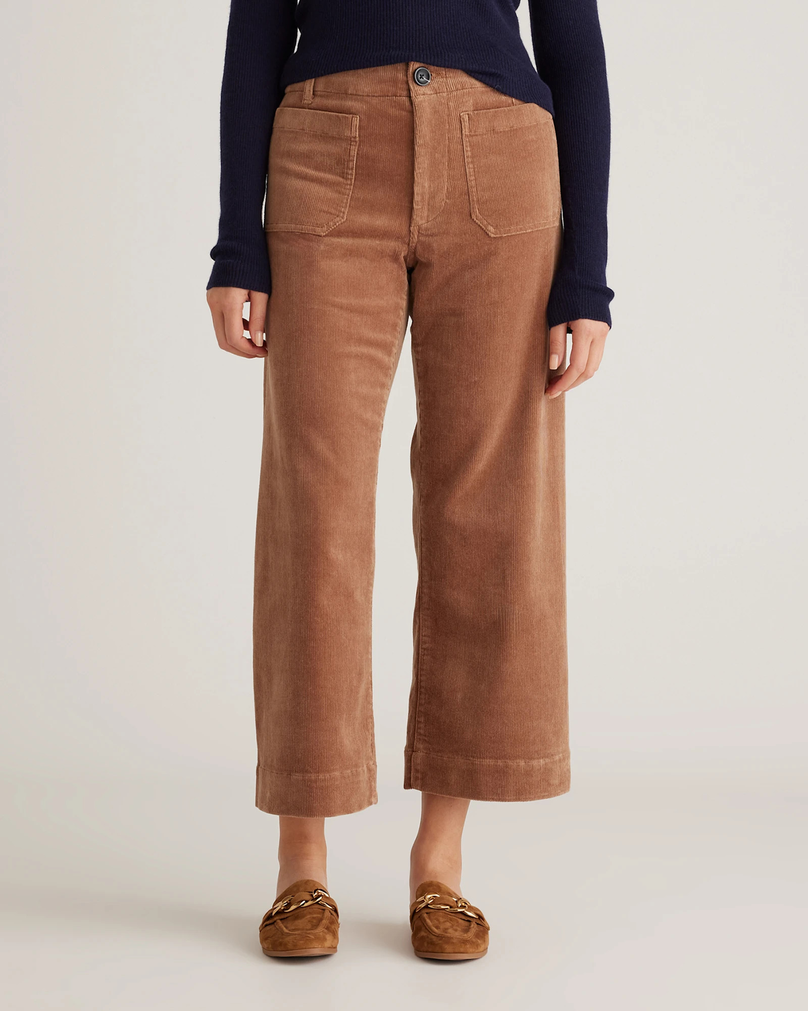 Quince | Women's Organic Stretch Corduroy Cropped Wide Leg Pants in Warm Brown, Size 4, Organic Cotton | Quince
