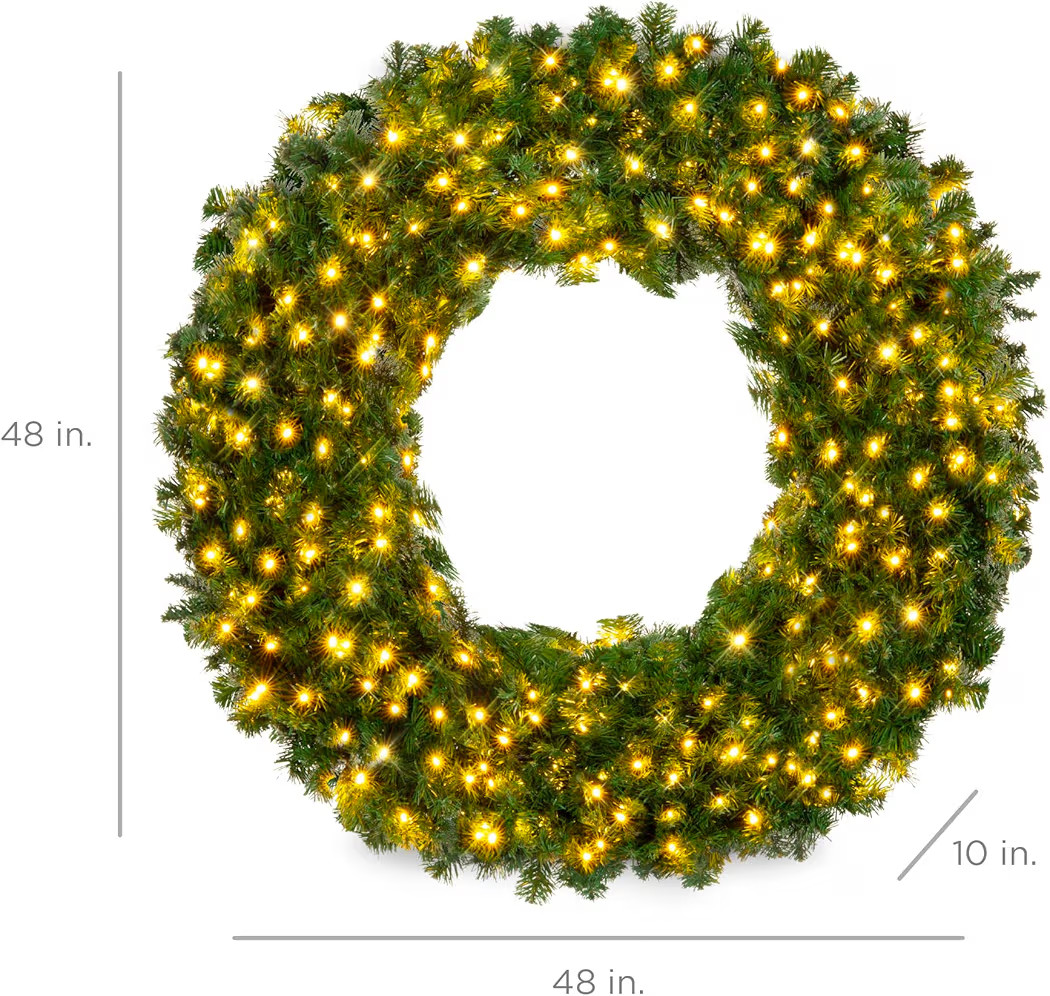 Best Choice Products 48in Large Artificial Pre-Lit Fir Christmas Wreath Holiday Accent Decoration... | Amazon (US)