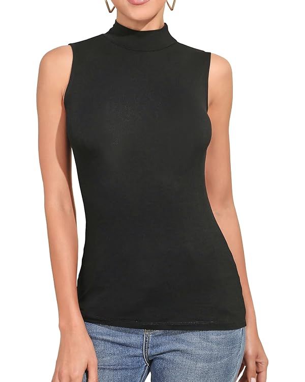 UNTYHOTS Women's Sleeveless Long Sleeves Mock Turtleneck Top Basic Stretch Fitting Pullover Light... | Amazon (US)