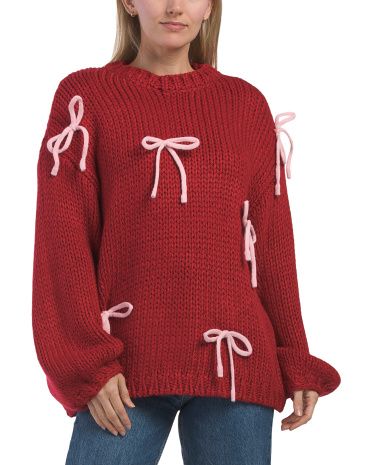 Long Sleeve Pullover Sweater With Bow Detail | TJ Maxx