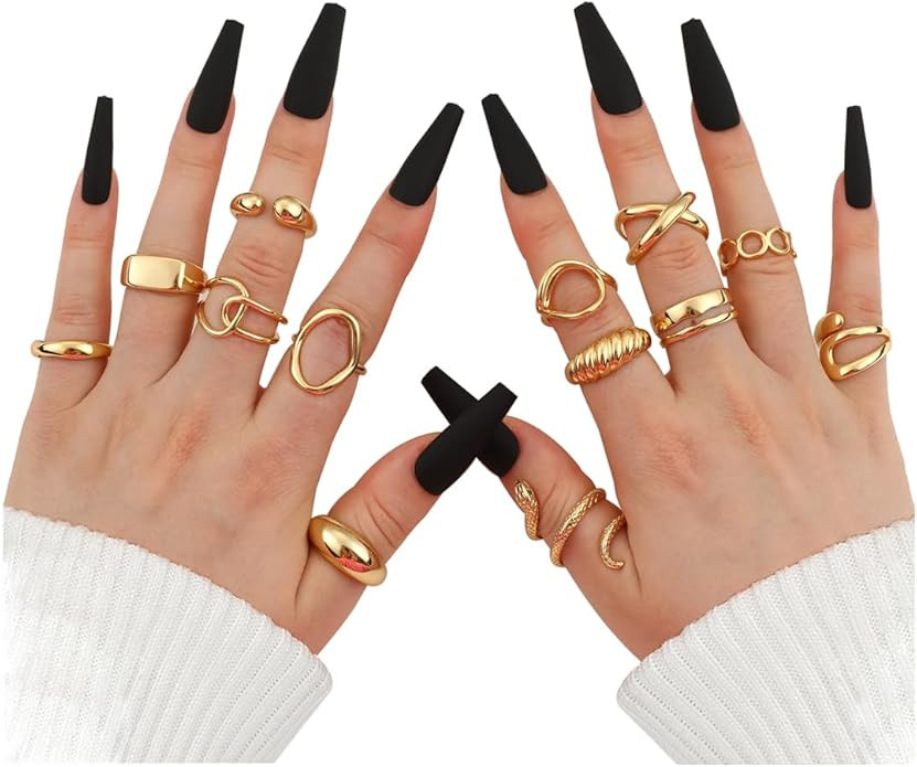 10PCS Gold Dome Chunky Rings for Women 18K Gold Plated Braided Twisted Round Signet Rings Adjusta... | Amazon (US)