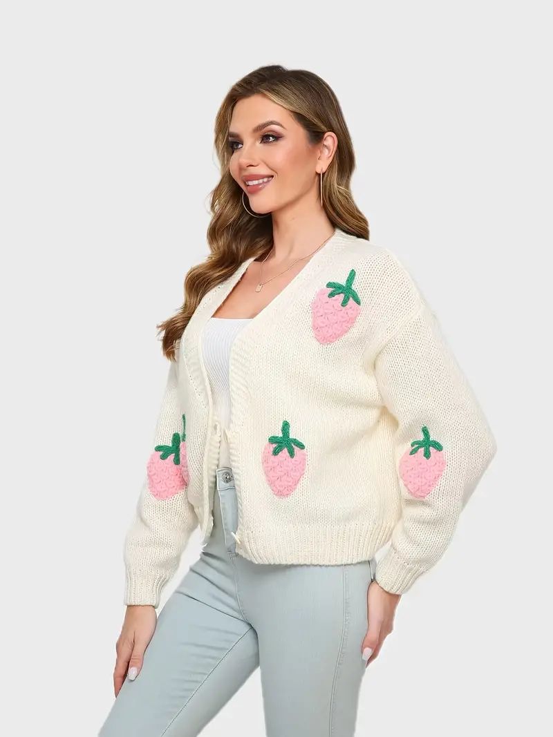 Women's Sweater Women's Strawberry Pattern Button Cardigan - Temu | Temu Affiliate Program