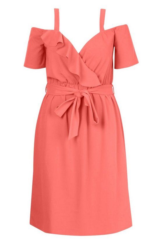 Plus Plunge Ruffle Belt Midi Dress | Boohoo.com (US & CA)