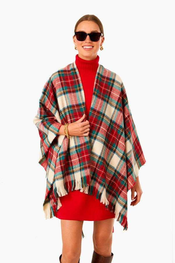Exclusive Cream Tartan Ruana Poncho | Tuckernuck (US)