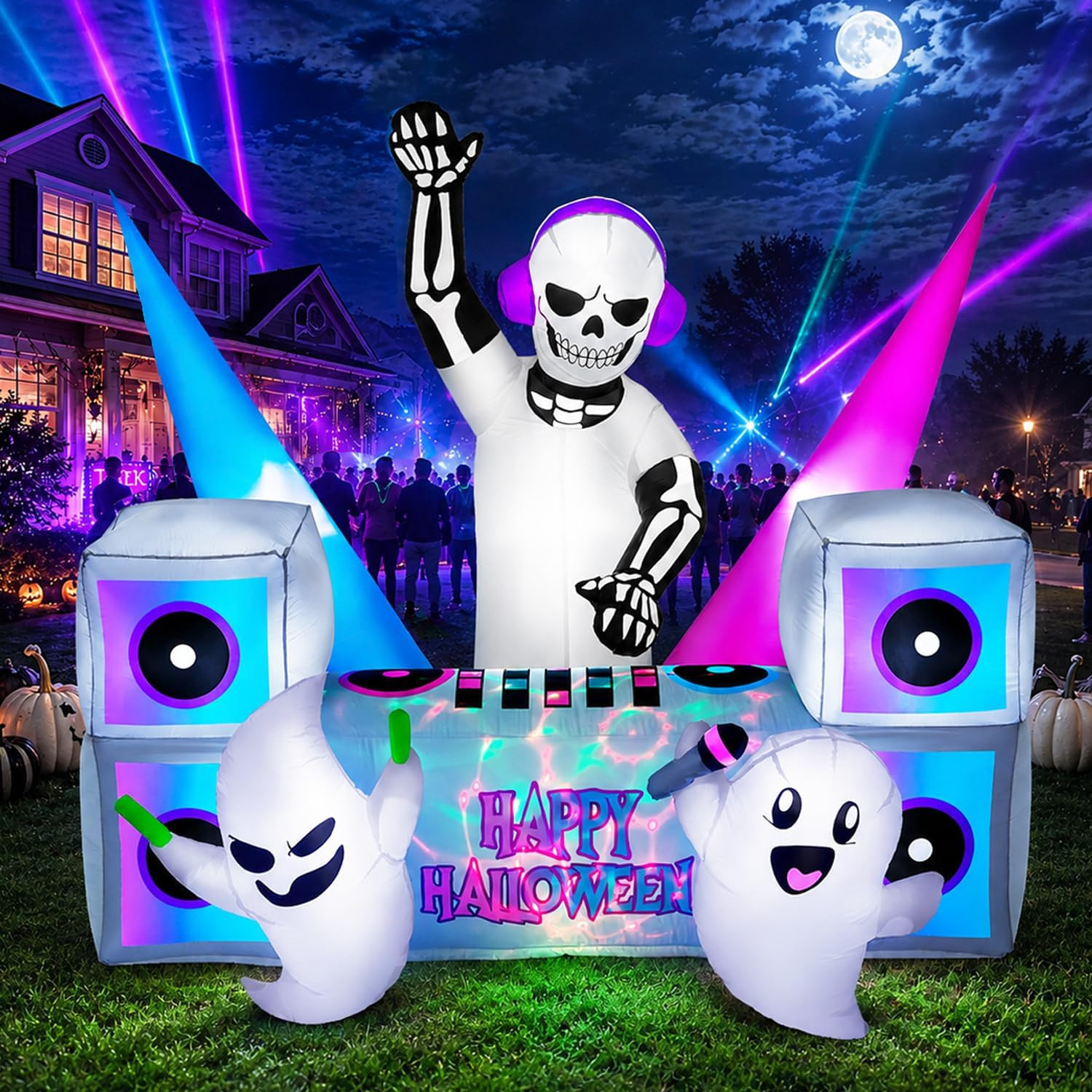 7FT Halloween Inflatables Decoration Outdoor Skeleton DJ Ghosts with Bright Multi-Color & Disco Flashing LEDs, Halloween Blow Up Yard Decoration Blowups Booth Neon for Party Lawn Festival | Amazon (US)