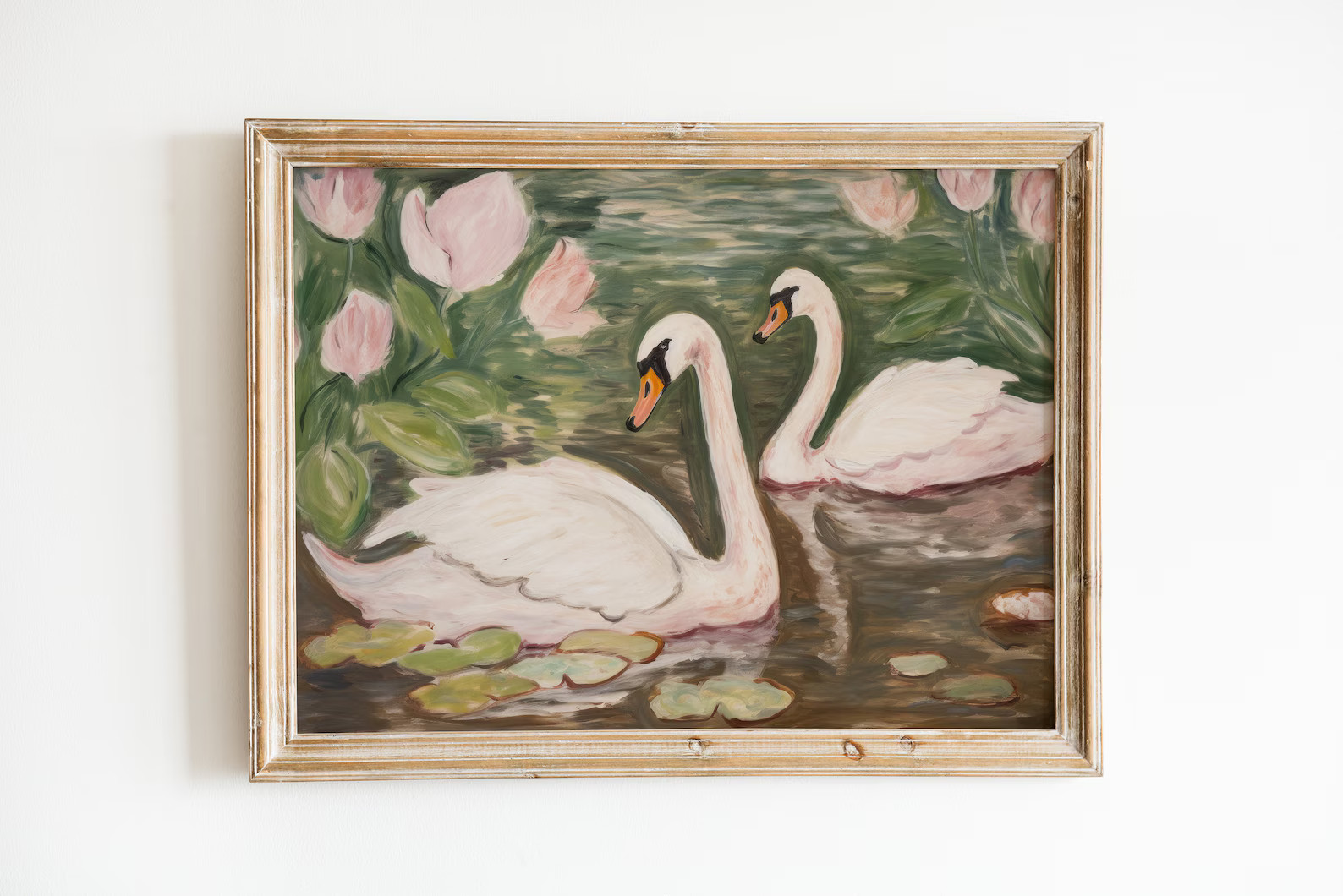 Swan Print Soft Printable Wall Art Pink and Green Decor Girly Office Painting - Etsy | Etsy (US)