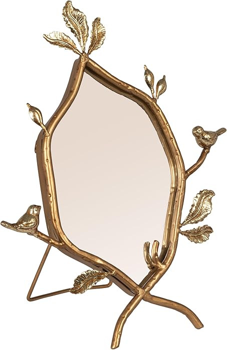 Creative Co-Op Metal Twig Framed Standing Mirror with Birds and Leaves, Gold | Amazon (US)