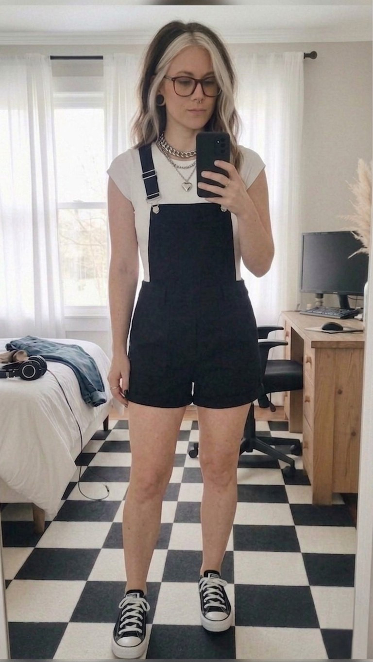 Current obsession: these black shortall overalls. 🖤 They're the perfect combination of comfy and cute, and I love how they look paired with a simple white tee and layered necklaces. It's a vibe. 😎 I'm literally going to be wearing this on repeat all season long  

#LTKMidsize #LTKSeasonal #LTKootd