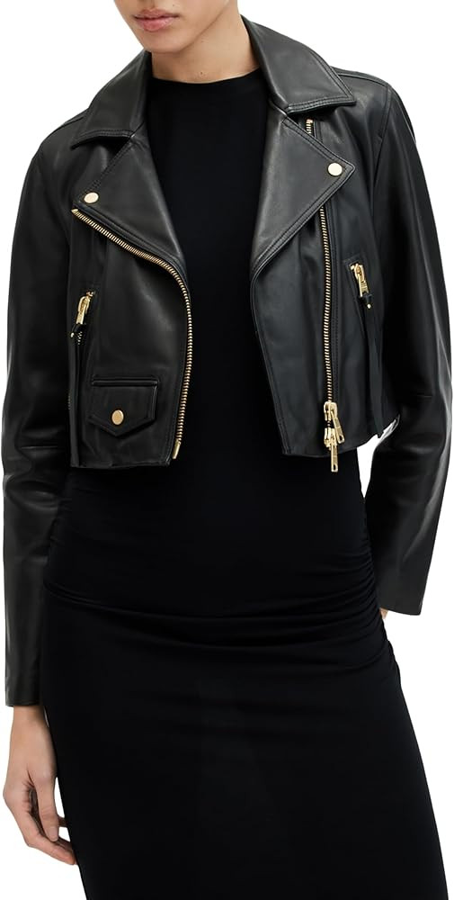 AllSaints Women's Elora Leather Biker Jacket | Amazon (US)