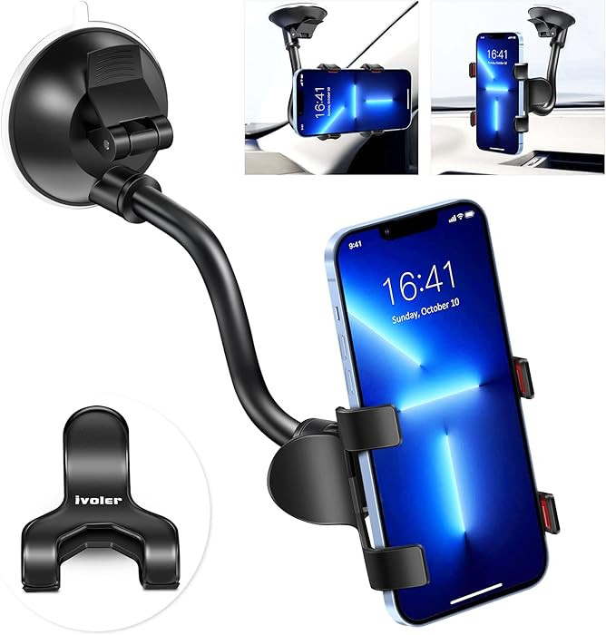 ivoler Car Phone Mount Windshield, Long Arm Clamp Universal Windshield with Double Clip Strong Su... | Amazon (US)