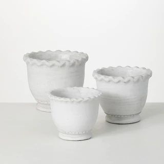 Sullivans White Scalloped Edge Ceramic Planter - Set of 3 | Overstock