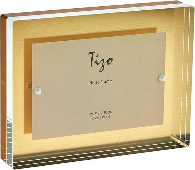 TIZO 5x7 Thick Lucite Block Picture Frame, Boutique Quality Photo Frame (Gold) | Amazon (US)