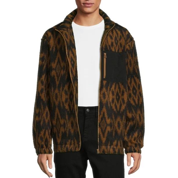 No Boundaries Men's and Big Men's Faux Zip-up Sherpa Jacket, Sizes XS-3XL | Walmart (US)