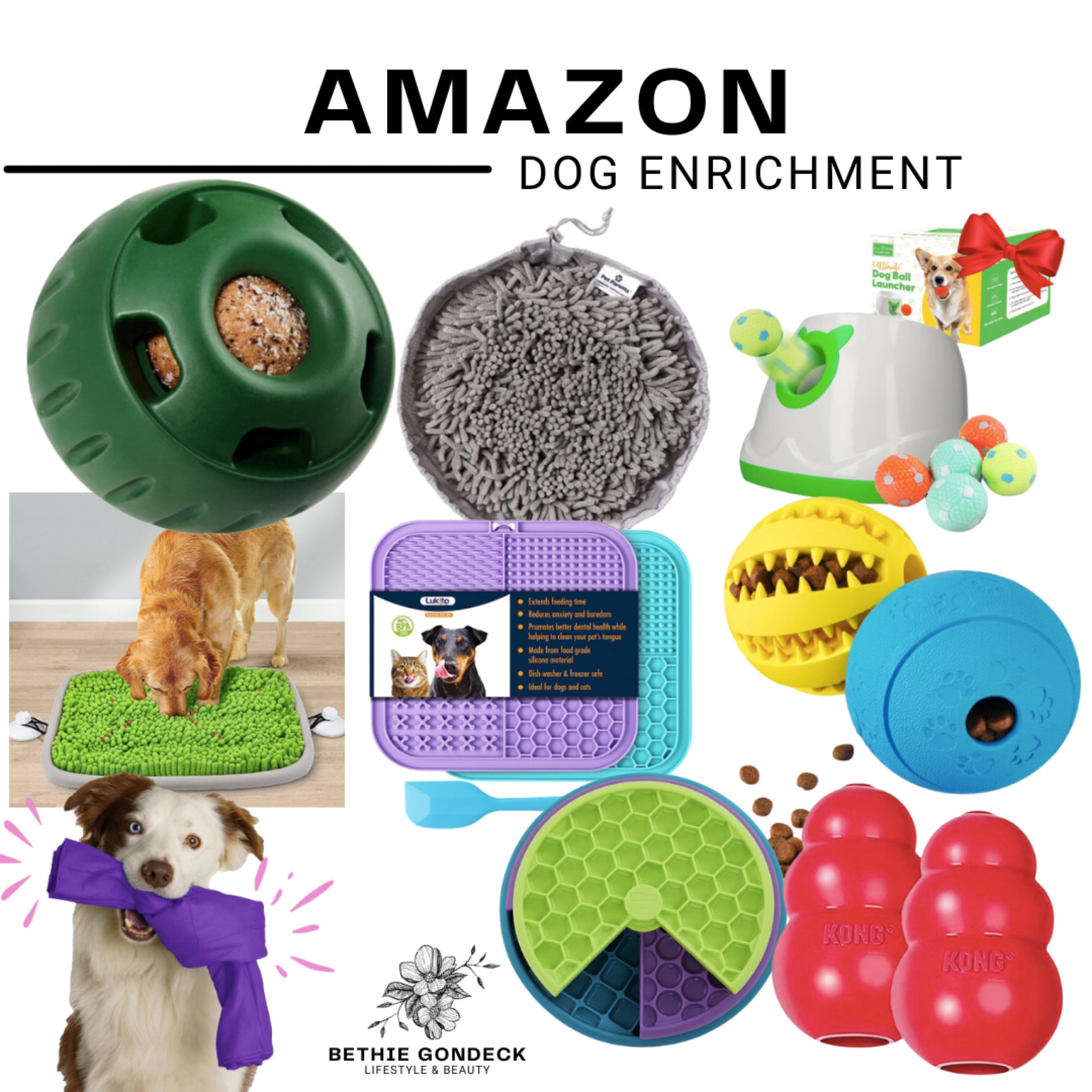 Amazon Dog Enrichment I suggest and think are great tools especially during the frigid months!