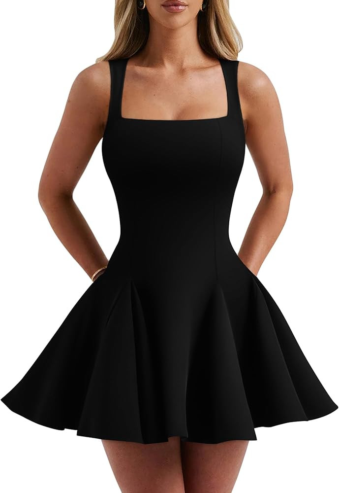 DAAWENXI Women's Sexy Sleeveless Square Neck Mini Dress Bodycon Party Club Tank Short Dresses | Amazon (US)