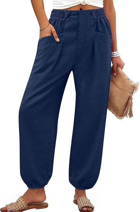 ANRABESS Womens Pants Elastic Waist Summer Casual Harem Barrel Lounge Work Slacks Cropped Beach V... | Amazon (US)