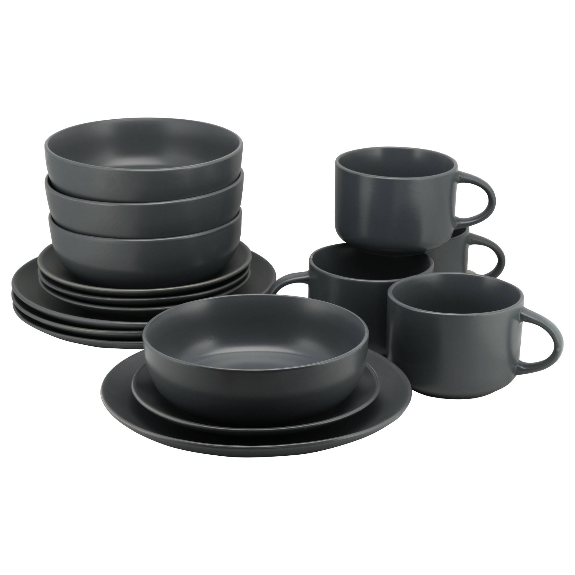 10 Strawberry Street Wazee Matte 16 Pc Coupe Dinnerware Set, Charcoal | Walmart (US)