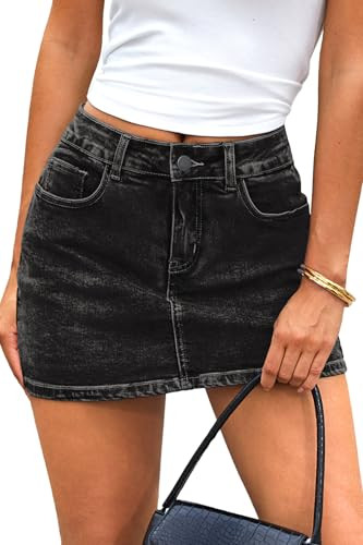 ELLEVEN Denim Skort for Women Jean Skort Mini Skirt Shorts Casual Trendy Summer Y2K Cute Sexy Fashion High Stretchy Jots Low Waist Hot Going Out Sport Silm Fit Pockets Denim Black X-Large | Amazon (US)
