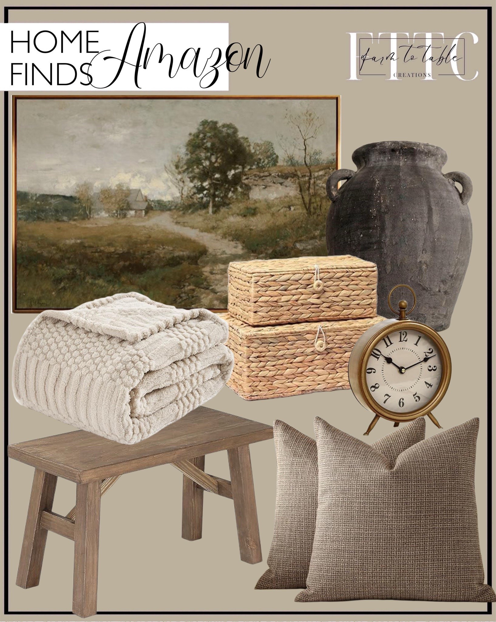 Amazon Home Finds. Follow @farmtotablecreations on Instagram for more inspiration.

Mulberry Lane Co. Handmade Black Vase - 9.5'' Tall Terracotta Vase, Vintage vase, Black ceramic vase, Rustic Antique Decor. Set of 2 Rectangular Wicker Storage Bins with Lid, Rattan Basket Decorative Boxes. Vintage Table Clock on Stand, Decorative Desk and Shelf Clock Rustic Mantel Clock Non-Ticking, Metal Frame with Antique Gold Finish InSimSea Golden Framed Vintage Canvas Wall Art Arkville Landscape Rustic Country Road Home Decor. Wnutrees Sawmill Wood Bench,30" Farmhouse Entryway Bench for Living Dining Room, Rustic Entry Way Benches Seat, Solid Wood, Handcraft Finshed, Natural. OTOSTAR Pack of 2 Throw Pillow Covers 20x20 Inch Linen Coffee Brown Pillowcases Farmhouse Decorative Solid Pillow Covers.  lifein Beige Throw Blanket for Couch - Soft Boho Bed Throw Blanket, Fleece Cozy Blanket, Cute Tan Fluffy Lightweight

Amazon Home. Amazon Home Finds. Budget Friendly Finds. Amazon Limited Time Deals. Amazon Living Room Decor. Bedroom Decor. Affordable Home Decor.


#LTKSaleAlert #LTKFindsUnder50 #LTKHome