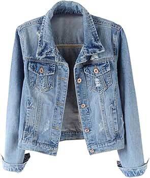 Kedera Womens Denim Jackets Distressed Ripped Long Sleeve Jean Jacket Coats | Amazon (US)