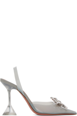 Amina Muaddi - Gray Rosie Glass Sling Heels | SSENSE