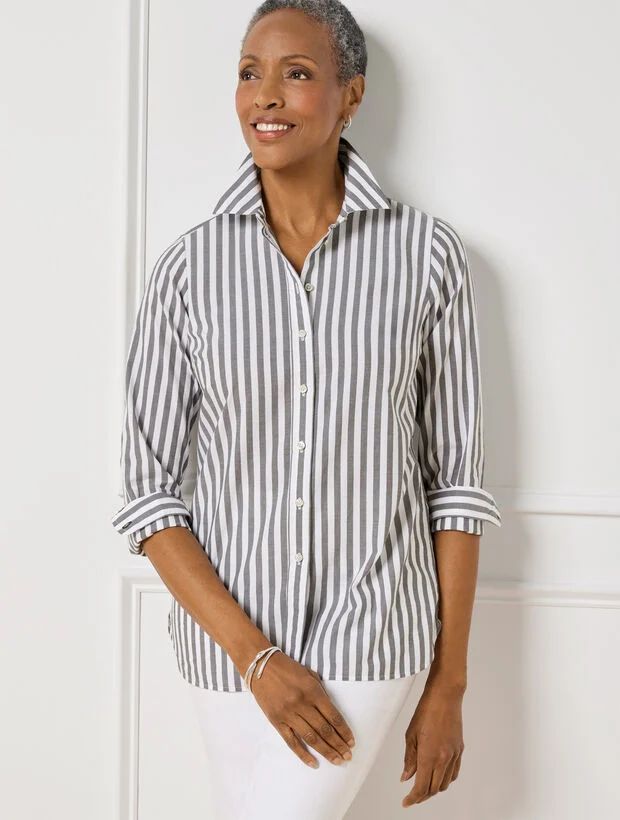 Cotton Button Front Shirt - Block Stripe | Talbots