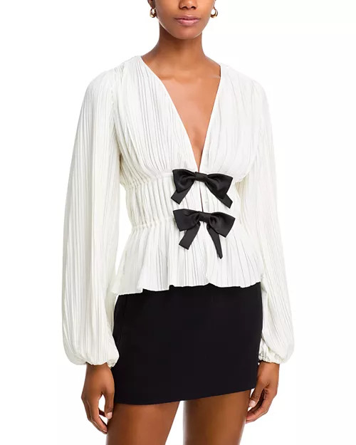 WAYF Pleated Front Bow Top  | Bloomingdale's Women | Bloomingdale's (US)