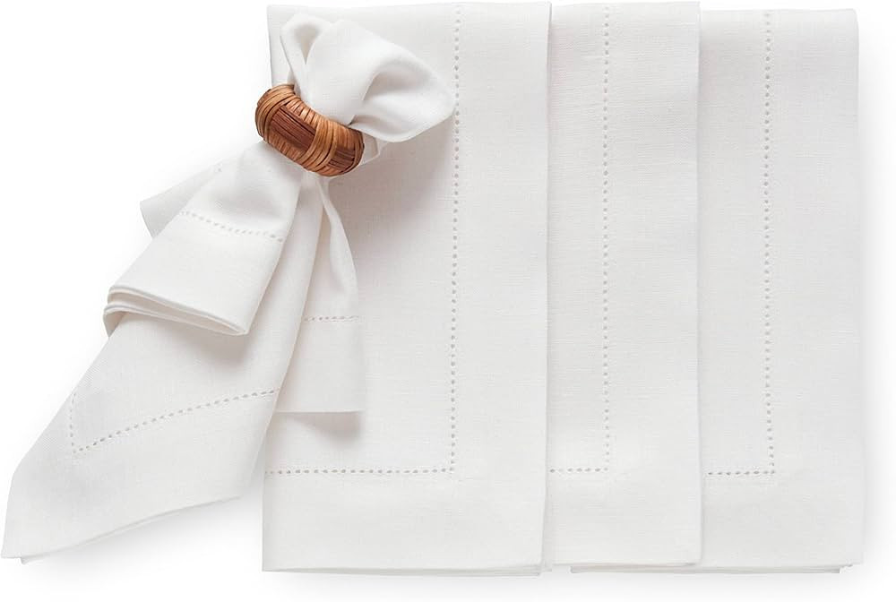 Solino Home White Linen Napkins 20 x 20 Inch – 100% Pure Linen Medium Weight Dinner Napkins Se... | Amazon (US)