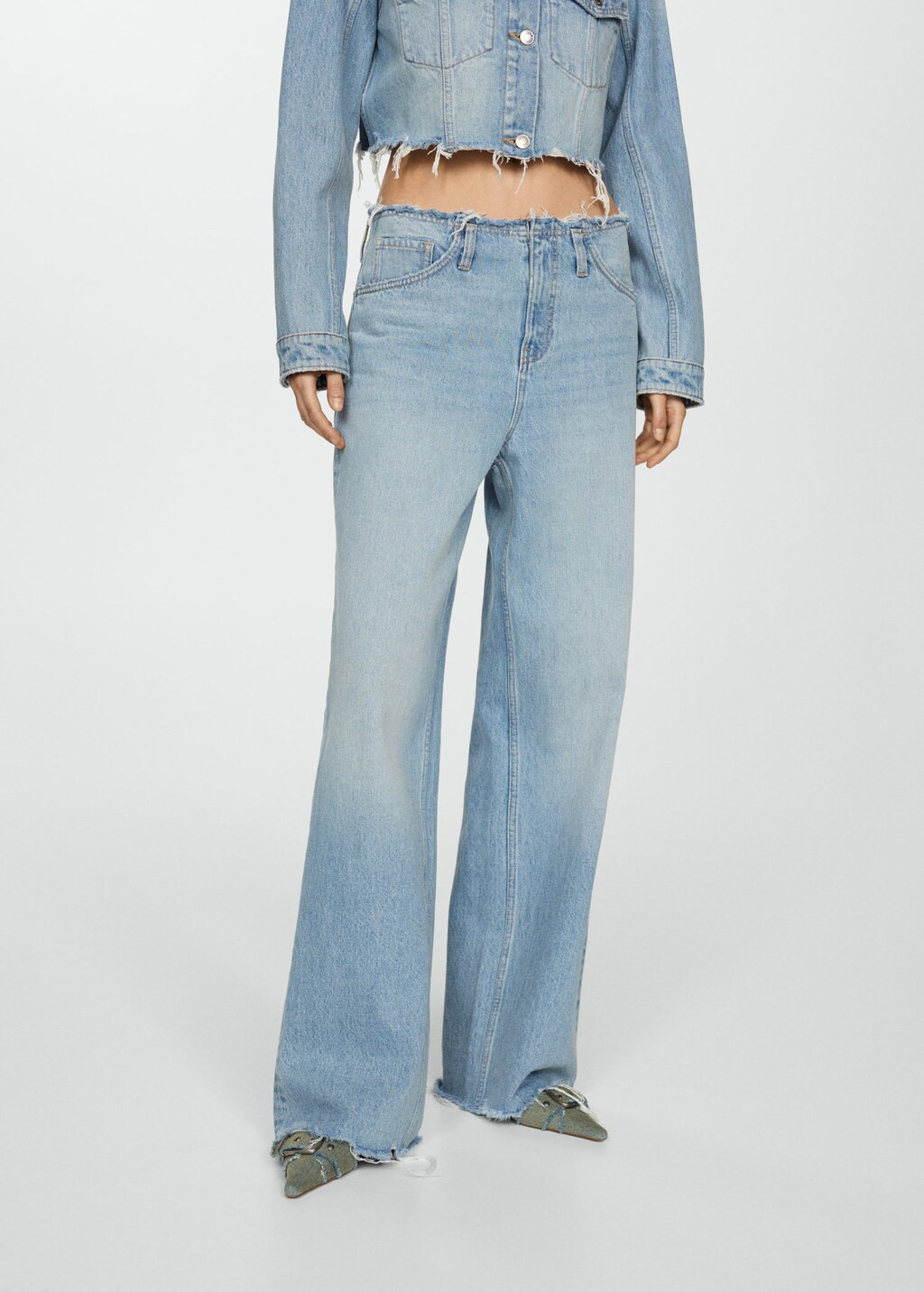 Wideleg jeans with frayed hem -  Women | Mango USA | MANGO (US)