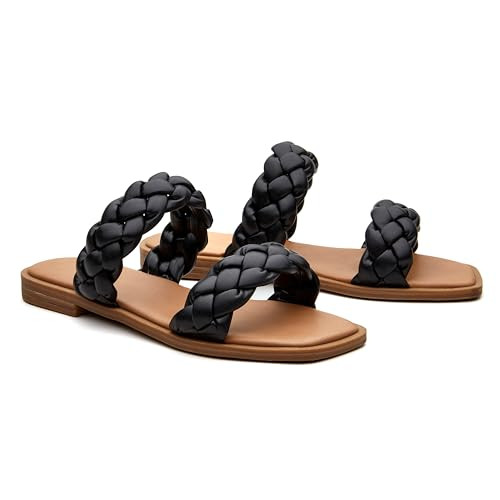 Women's Braided Two Strap Slide Dressy Square Toe Sandal | Amazon (US)