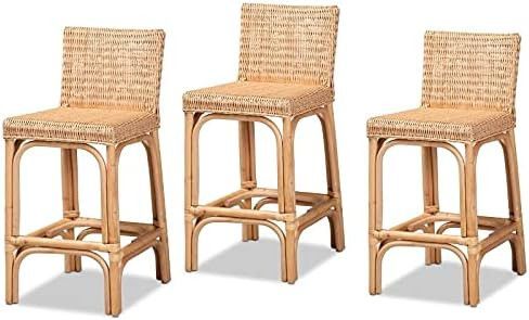 Home Square 3 Piece Rattan Counter Stool Set in Natural Brown | Amazon (US)
