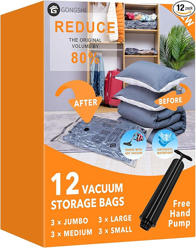 12 Pack Vacuum Storage Bags (3 x Jumbo, 3 x Large, 3 x Medium, 3 x Small), Space Saver Sealer Com... | Amazon (US)