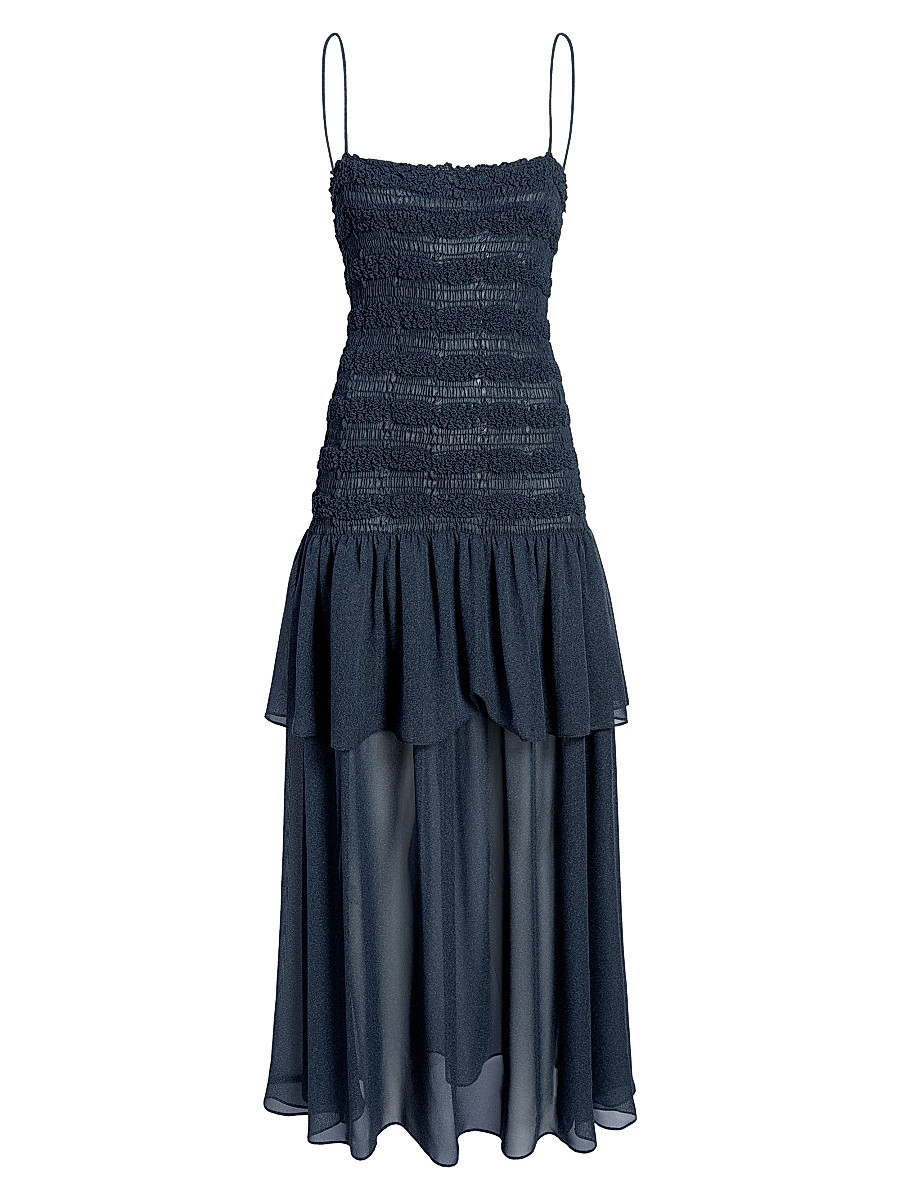 Women's Michal Melange Gerogette Smocked Maxi Dress - Dark Navy - Size Medium | Saks Fifth Avenue