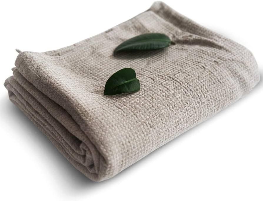 Pure 100% Linen Bath Towel - Stone-Washed 30 x 60 inch Soft Lightweight Travel Towel - Waffle Wea... | Amazon (US)