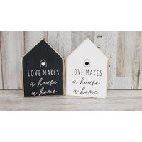 Wood House Sign/Family Name Love Makes A House Home Shape Tiered Tray Home | Etsy (US)
