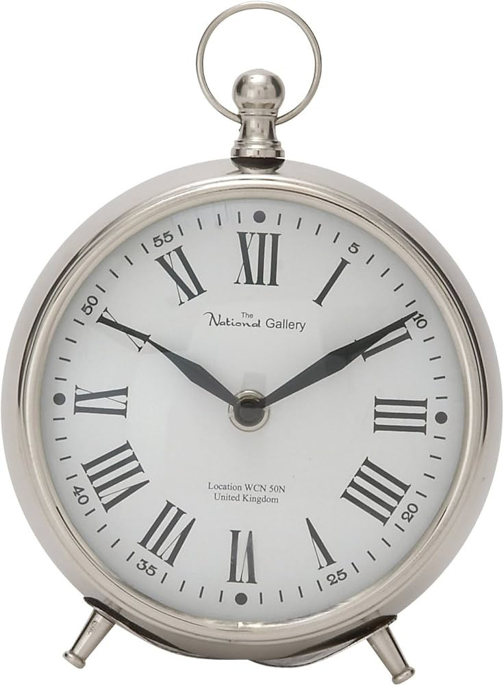 Deco 79 Stainless Steel Clock with Ring Top, 6" x 3" x 7", Silver | Amazon (US)