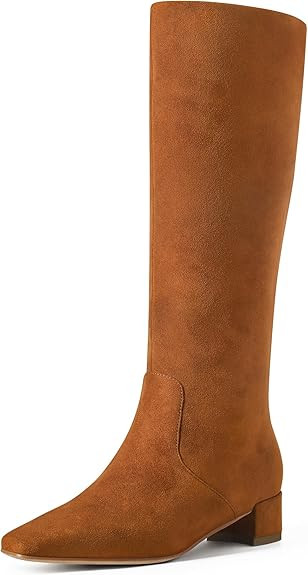 MUCCCUTE Knee High Boots - Boots for Women Square Toe Chunky Heels Tall Boots Pull-On PU Low Bloc... | Amazon (US)