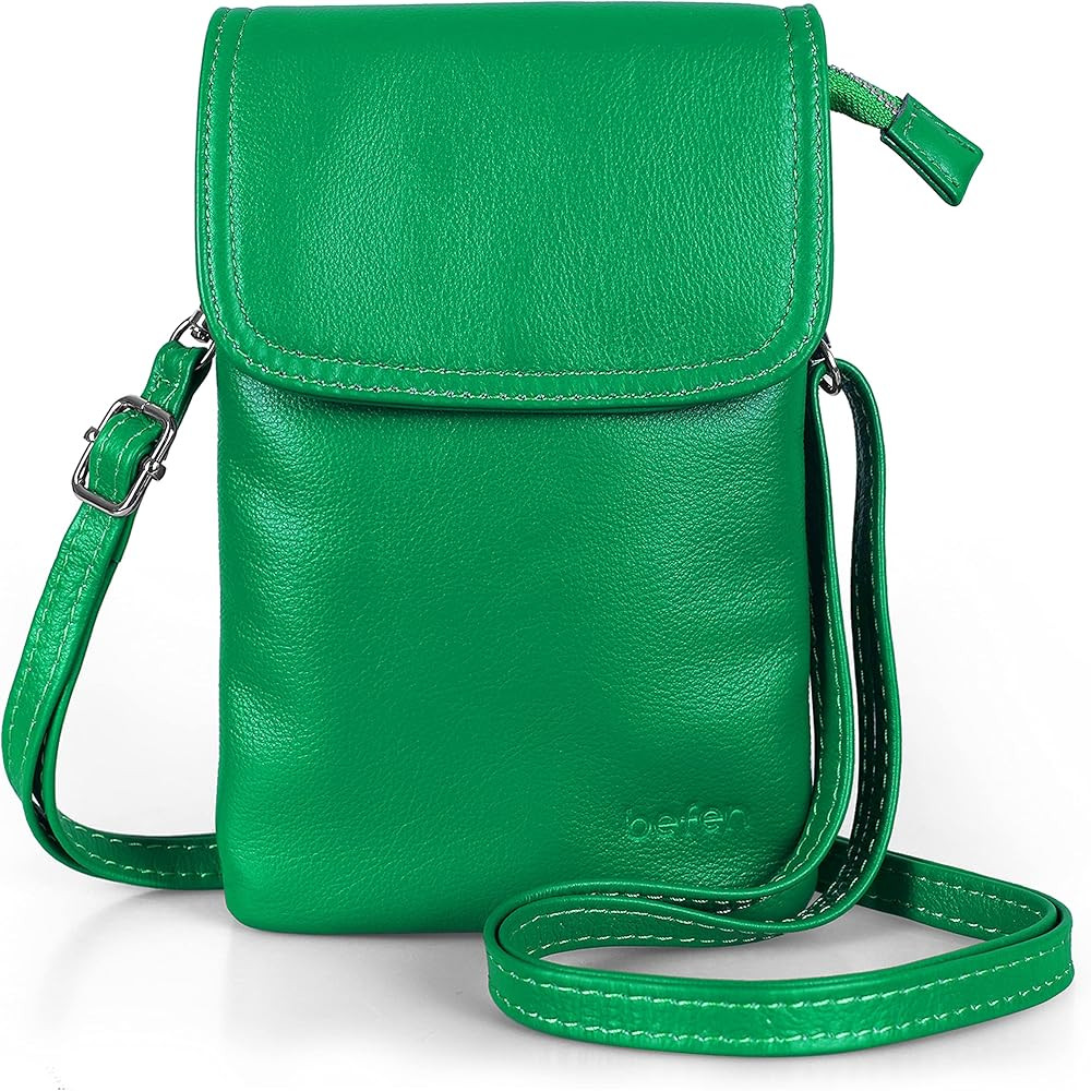 befen Genuine Leather Small Cell Phone Crossbody Bag Purses for Women Cross Body, Silver Zipper | Amazon (US)