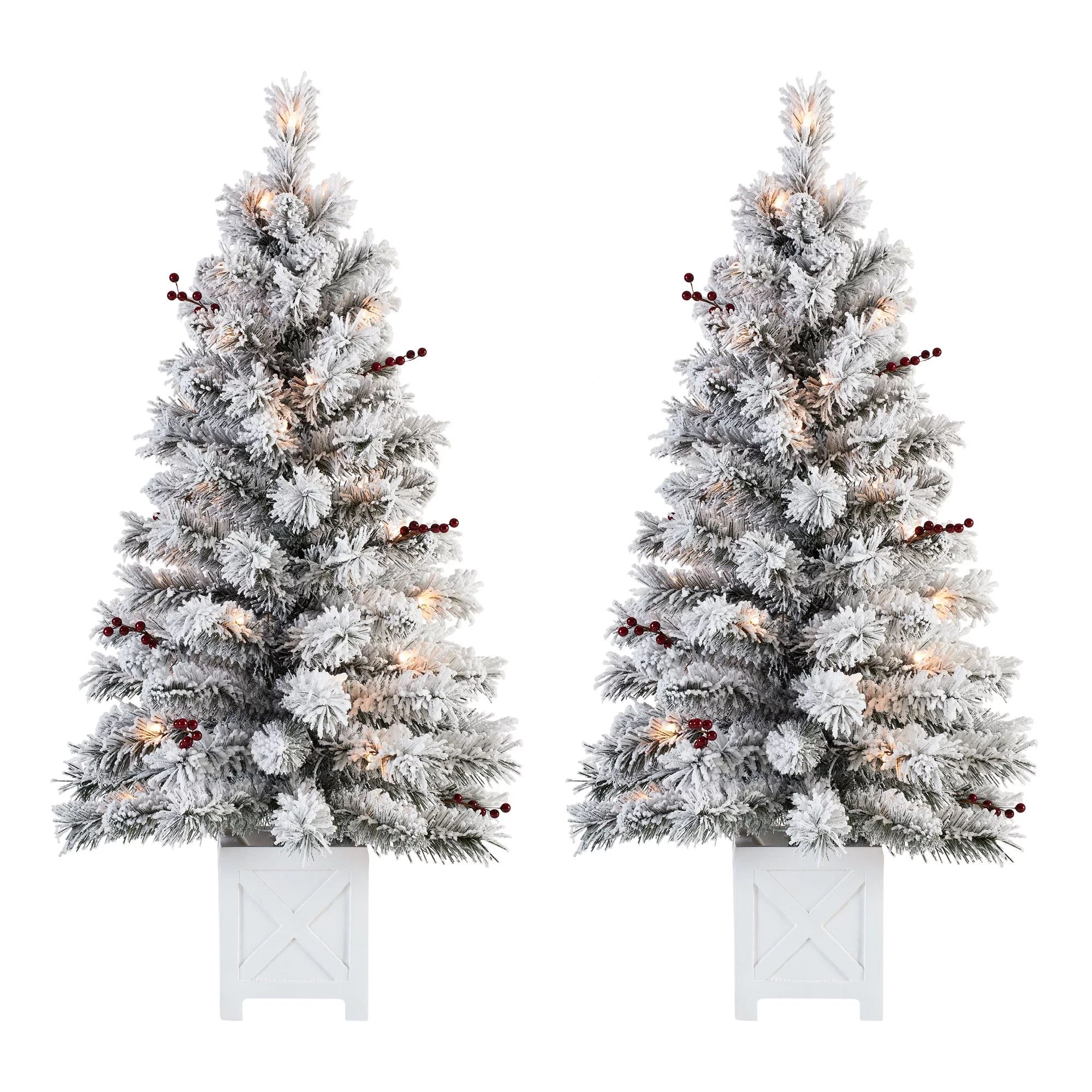 Holiday Time Set of 2, 3.5' Flocked Potted Christmas Tree - Walmart.com | Walmart (US)