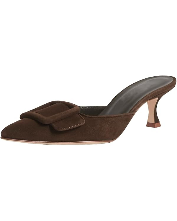 Divanne Heeled Mules for Women, Pointed Toe Slingback Pumps Buckle Kitten Heels Mules Slides Back... | Amazon (US)