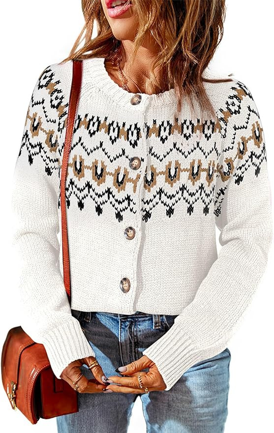 Dokotoo Womens Cardigans Casual Long Sleeve Chunky Knit Fall Winter Button Down Fair Isle Cardiga... | Amazon (US)