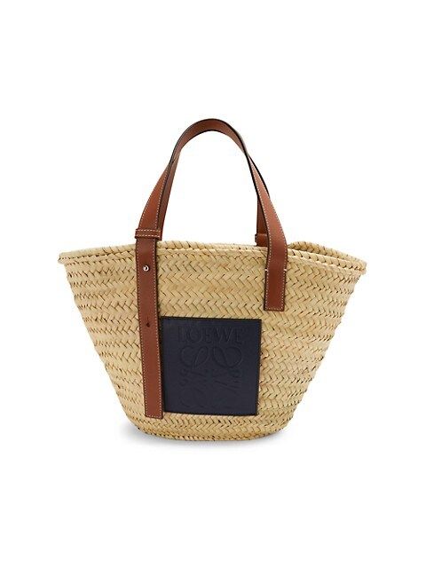 Paula's Ibiza Leather-Trimmed Raffia Basket Bag | Saks Fifth Avenue