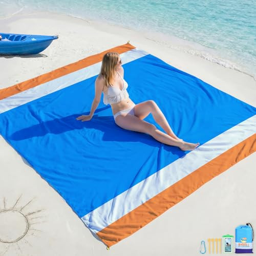 BYDOLL Beach Blanket Waterproof Sandproof Large Sand Free, 78''X110'' Oversized Sandless Lightweight Blanket Picnic Mat for Beach Travel Camping Hiking with Stakes | Amazon (US)