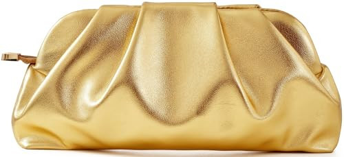 Munansli Metallic Gold Women's Clutch Purse,Evening Bag for Women Ruched Clutch Purse Detachable Metal Chain Crossbody Bag | Amazon (US)
