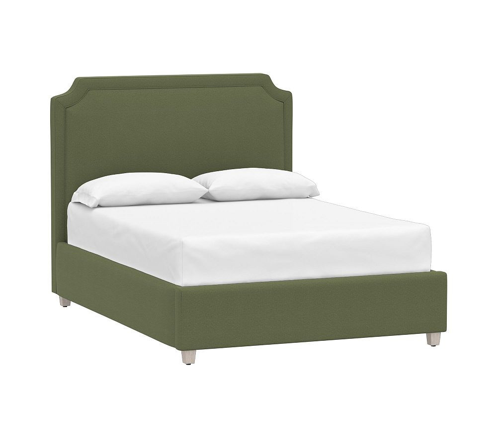 Ava Upholstered Storage Bed Full Performance Plush Chenille Olive | Pottery Barn Kids