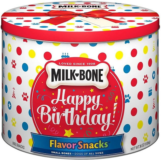 Milk-Bone Happy Birthday Flavor Snacks Small Bone Dog Treats, 36-oz tin | Chewy.com