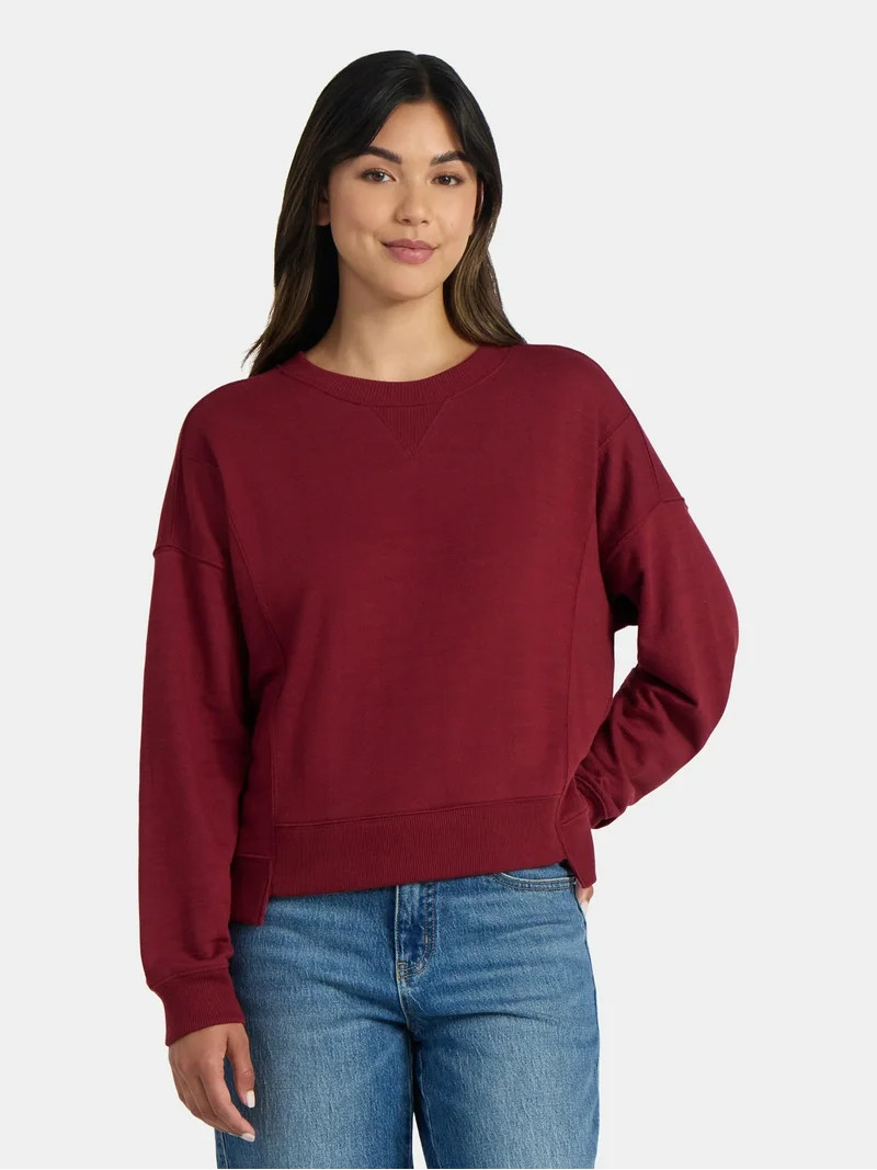 Time and Tru Women’s Ribbed Panel Sweatshirt with Long Sleeves, Sizes XS-XXXL | Walmart (US)